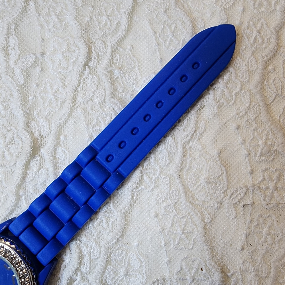 Geneva Blue Silicone Watch with Crystal Accents - Picture 10 of 15